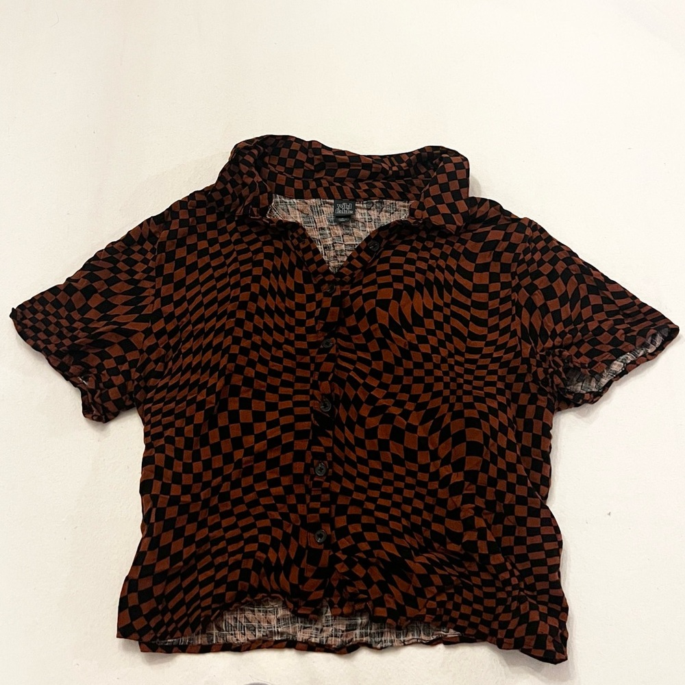 Orange and black checkered polo crop top